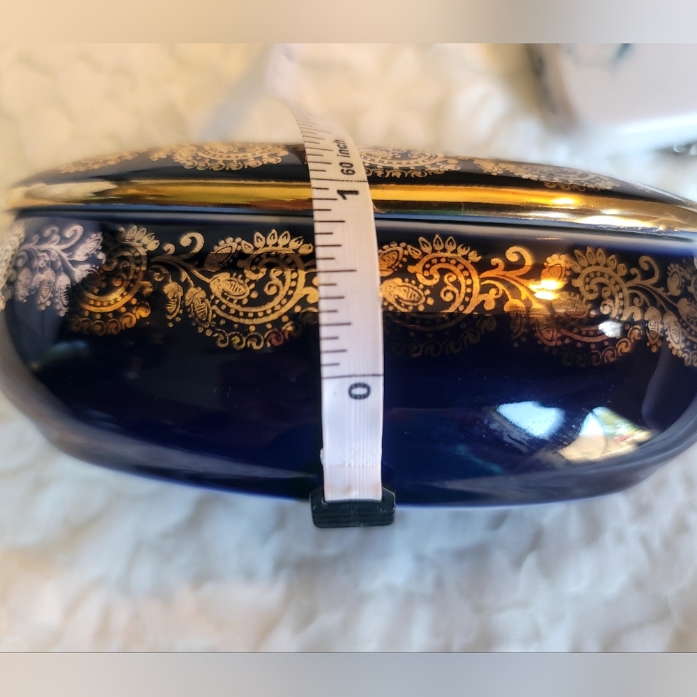 Vintage Limoges France 22-Karat Gold Trinket Box in Cobalt‎ Blue Pre 1930 Signed - Picture 14 of 14